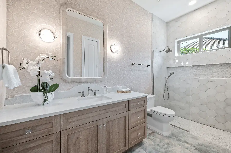 A detail from The Plantation Guest Bathrooms, designed by Zen Reno & Design in The Plantation at Ponte Vedra Beach, FL
