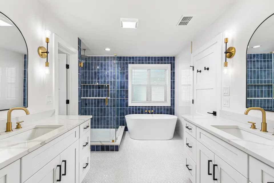 Inside South Jacksonville Beach New Construction, Dark Blue Statement Home, designed by Zen Reno & Design in Jacksonville Beach, FL